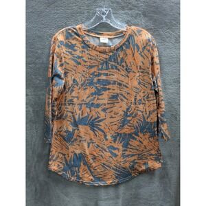 Casual Top Womens Medium Orange Blue Pleated Abstract Tropical Knit‎